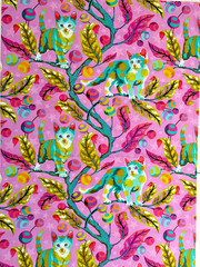 Tula Pink Tabby Road Deja Vu Club Kitty Electroberry Cotton 18″ X 43″ Rare New
