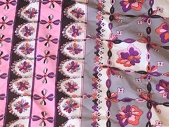 Loomskill Inc Fabric @2 Yards Floral Flowers Pink Purple Mod Vtg Groovy Squares