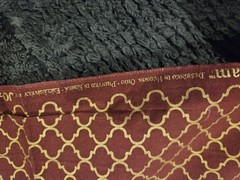 2 38 X 38 Squares “Buttercream” brand Trellis pattern fabric in red and gold