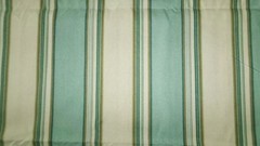 APPROX 2 YDS OFF WHITE W BLUE GREEN TAUPE STRIPE COTTON BLEND UPHOLSTERY FABRIC