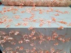 “Dusty Rose 3D Floral Beaded Lace Fabric – Sold by the Yard, Ideal for Prom and