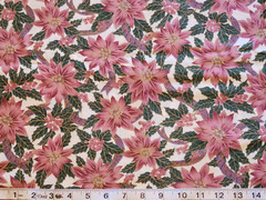1990’s 100% cotton Hoffman fabric “boughs of holly” pink gold poinsettias