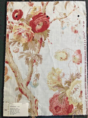 LEE JOFA Trentham Hall Terracotta, Tan on Ivory 12 3/4 x 18″ Linen Fabric Sample