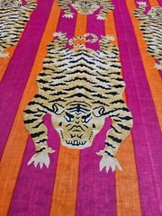 Pink Tiger Indian Hand Printed Cotton Fabric by 5 Yard Sewing Craft Dressmaking