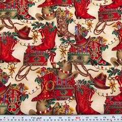 The Joys of Christmas Western by Robert Kaufman Metallic Cotton by the HALF YARD