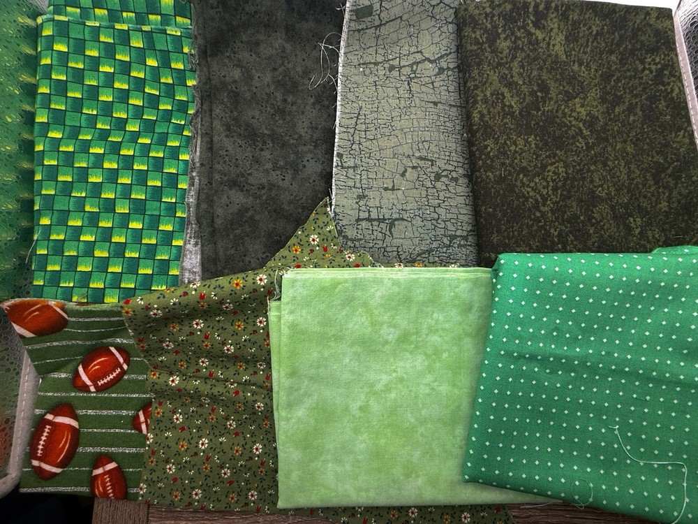 Green Fabric Scrap Bag Bundle Remnants Cotton Crumb Quilt Squares Sewing Big Lot