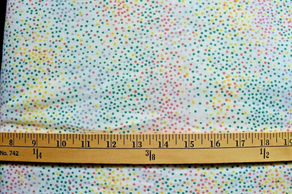MULTI COLORS POLKA DOT PRINT ON WHITE COTTON BLEND FABRIC 68X37″ 1.8 YARDS