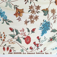 Flowers Vines Red Teal On Cream Chintz Joan Kessler Concord Cotton Fabric 2.5 YD