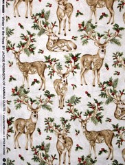 Christmas Deer Holly Cream Gold Fabric By The Yard Winter Pines Cotton Benartex