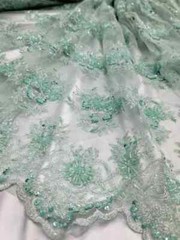 Mint Beaded Mesh Lace Fabric – Bridal Wedding Floral Design, Sold by the Yard