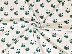 Ivory-Green Pandas 100% Cotton Knit Fabric 56″W By the Yard-CTPR18