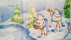 Fabric Red Rooster “O’ Snowy Night” 4 Pc Sampler Snowmen as Holy Family $8.95