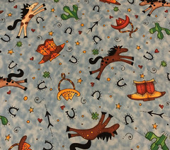 Giddyup Fabric By Kari Pearson For Quilting Treasures Horses Hats Boots Blue BTY