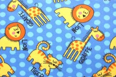 BTY*BABY LIONS TIGERS GIRAFFES ON PERIWINKLE BLUE FLEECE FABRIC 1 YD 60 X 36″