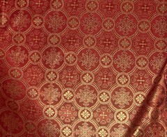 Red Gold Floral Metallic Church Cross Brocade Fabric 60” Width Sold By Yard