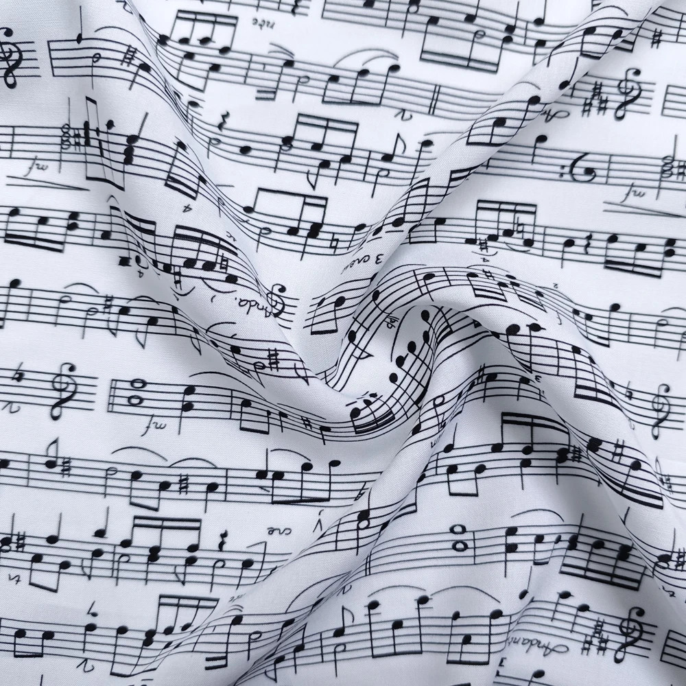 55” Wide Music Patterned Rayon Material Soft Dress Shirt Robe Fabric Viscose