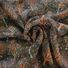 Liberty of London SILK GEORGETTE – “The Artists Tree” Orange Trees on Navy Blue