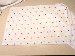 Adorable vintage machine embroidered small strawberries on sheer white cotton