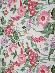 Floral Printed Linen Cotton Fabric Medium Weight Slub Cotton Flower Drapery Pink