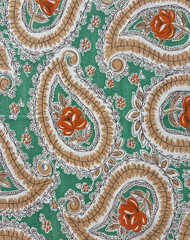 Vintage 1930’s – 1940s feedsack fabric piece 9×11” green, gold, orange