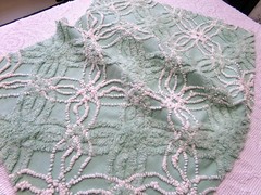creamy jade green vtg chenille bedspread fabric 17″ x 25″ quilt material