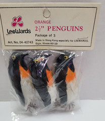 Leewards Vintage Orange Penguins 2 1/2 Inch Crafting Set of 3 Made in Hong Kong