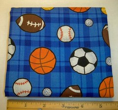 VIP Cranston Tossed Sports Balls on Blue Plaid Cotton Fat Quarter