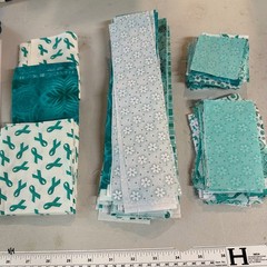 Teal Awareness Ribbon Floral Batik Cotton Quilting Fabric Scrap Bundle 118pc