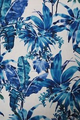 CHIVASSO CURTAIN FABRIC DESIGN “Jungle Like” 3.1 METRES BLUE LINEN BLEND