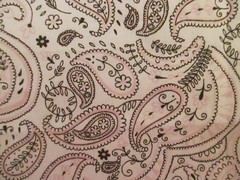 Cotton Fabric Light Pink FANCY PAISLEY Floral Outlined in Black 35″ x 44″
