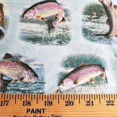 Elizabeth’s Studio Fabric 1 Yd Al Agnew Trout Lodge Cabin Rainbow 44″ Wide