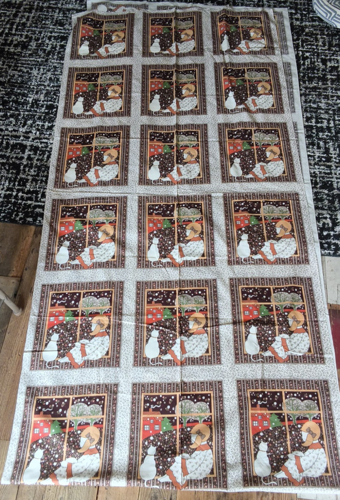 Fabri-Quilt Ozark Calico Winter Cat Girl Cheater Fabric 5.33 YDs Uncut 1970s