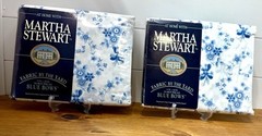 Vintage Martha Stewart Blue Bows Floral Fabric 2 Panels 55×108 NOS Cotton Blend