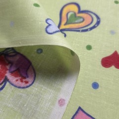 Playful Multicolor Heart Print Green Poly Cotton Fabric 58″ By The Yard