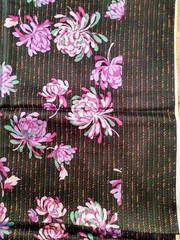 4 PANELS 36″ x 43″ SILK CHARMEUSE MULTI COLOR MUMS ON BLK ITALIAN DESIGNER PRINT