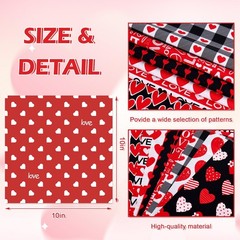 40 PCS Valentines Day Fabric Squares Cotton 10 Inch Love Heart Plaid Stripe