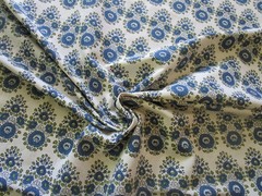 John Robshaw Lanka Linen Blend Blue Indeinne Floral Fabric Print 2.55 yds