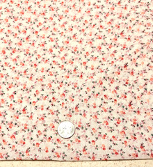 Romantic vintage tiny pink/red flowers on sheer white cotton 4 yards x 45″ w