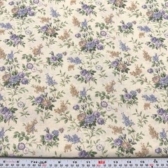 Periwinkle Purple Beige Florals on Ivory Concord Fabrics Cotton by the HALF YARD