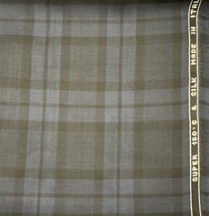 Super 150s Wool & Silk Italian Suiting Fabric Cloth Black Navy Blue Plaid 1.3yd