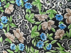 Vintage 1950’s Cotton Floral Fabric Black Green Blue Brown Mid Century