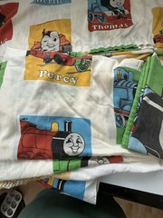 Vintage Fabric – 1992 Thomas The Train Character Twin Sheet Set Craft Quilt
