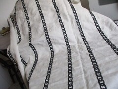 JF Fabrics Tangle Design 5 1/2 Yards Linen Fabric Embroidered Chain Ivory & Blue