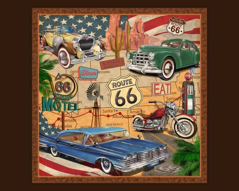 Route 66 Map Panel Cotton Fabric