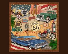 Route 66 Map Panel Cotton Fabric