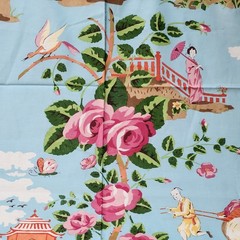 Scalamandre China Rose Chintz Sample 16429 Pink Orange Blue Chinoiserie 54×27″