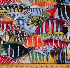 Cotton Fish Fishes Ocean Animals Treasure Island Fabric Print by Yard D687.75