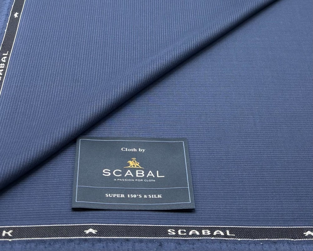 Blue Striped Super 150s Wool And Silk Fabric Suiting Fabric Thobe Scabal 3.5m
