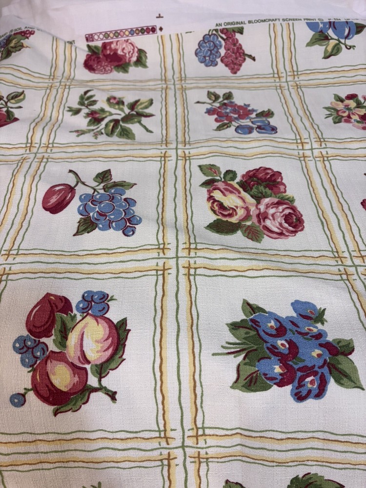 VTG Bloomcraft Fabric Fruit And Flowers 6.5 Yards Heavy Textured Fabric