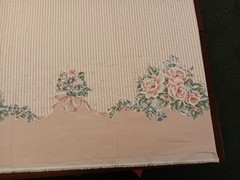 Pink & White Stripe Fabric with Single Scalloped, Floral Border – 70″ x 35″ wide